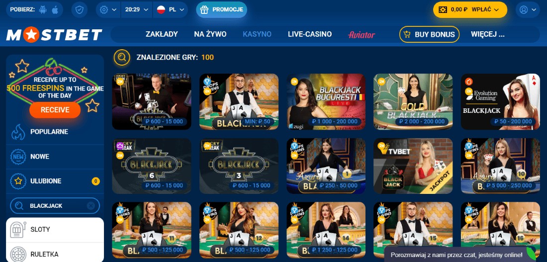 asortyment gier Blackjack